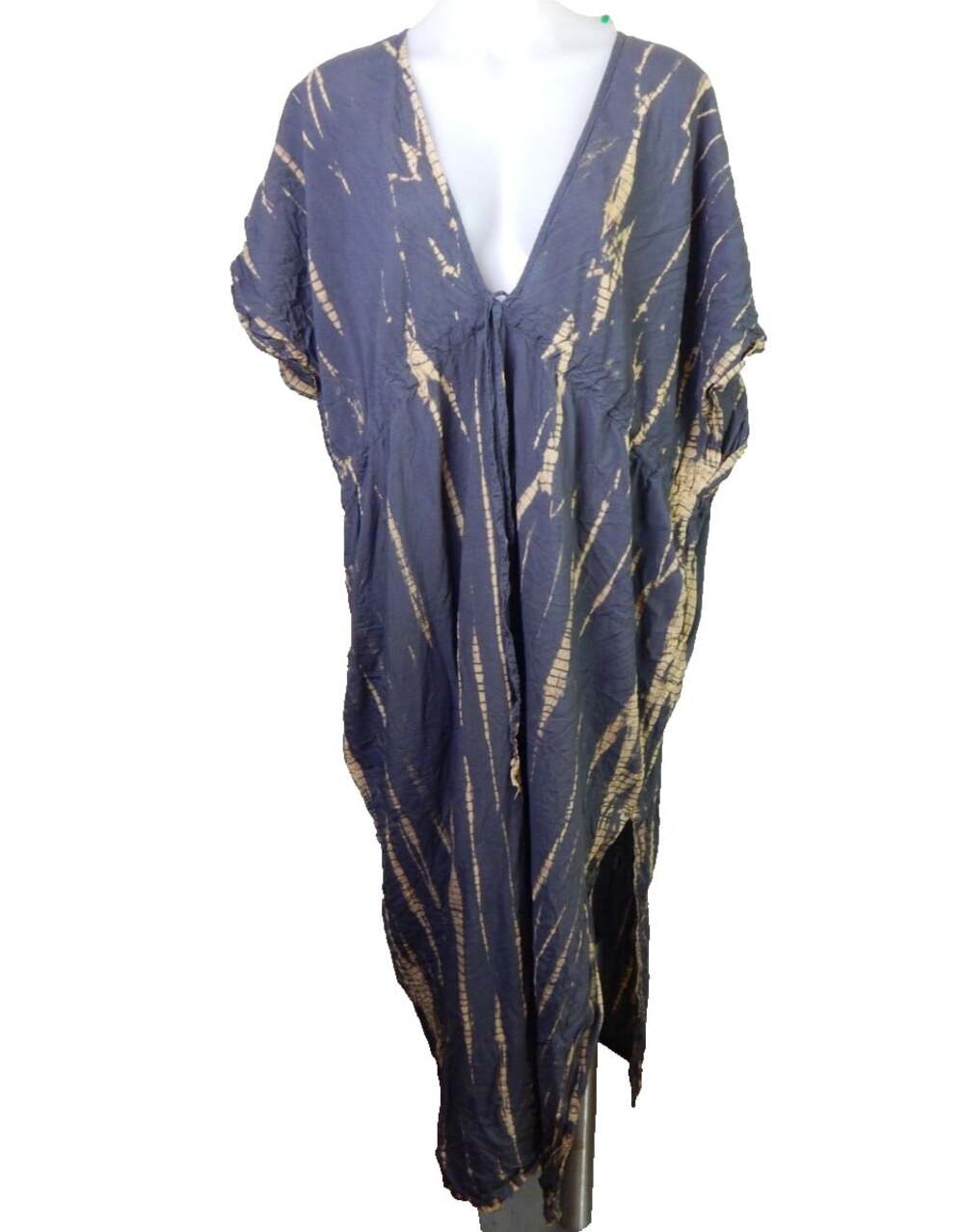 Coco de Chom Women's One Size Maxi Dress Kaftan Gray Tan Tie Dye Flowy Boho
